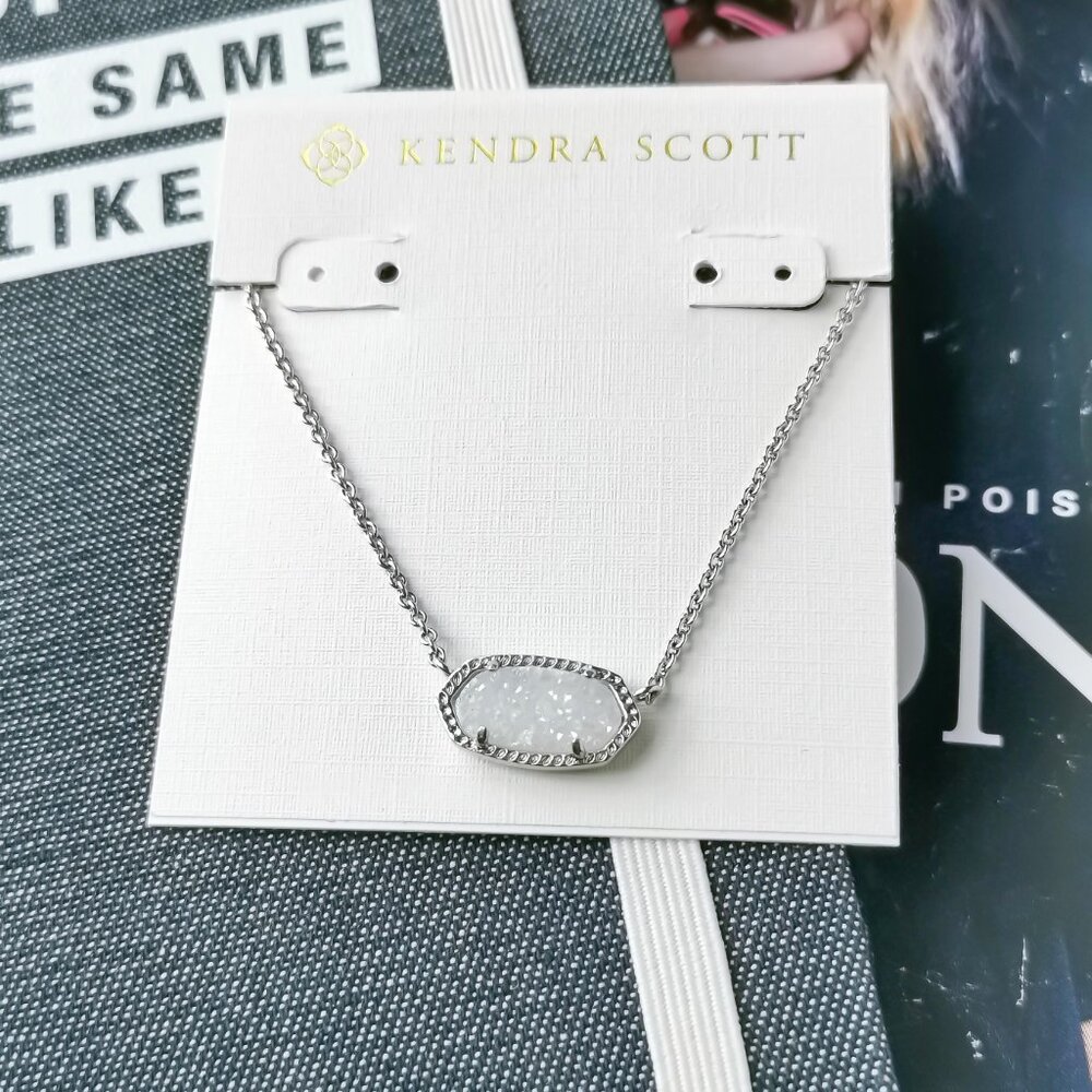 New Silver Kendra Scott Elisa Iridescent Drusy Pendant Necklace
